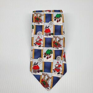 Hallmark Shoebox Silk Christmas Necktie Naughty Cussing Santa 58" x 3.75"